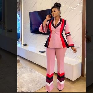 NWT 2PC PINK COLOR BLOCK PEPLUM PANTSUIT
